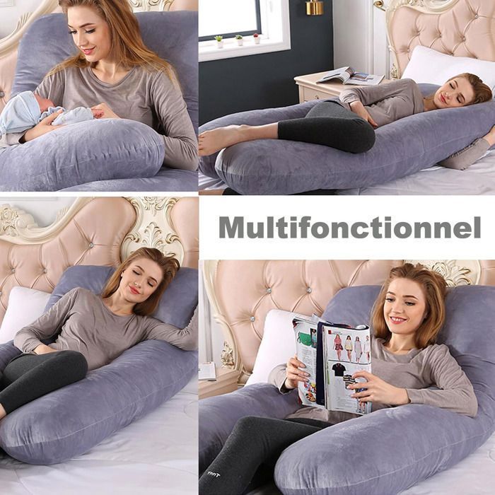 Coussin de Grossesse de maternité pour Dormir - coussin d'allaitement - et d'Allaitement Multifonctionnel en Forme de U （gris）