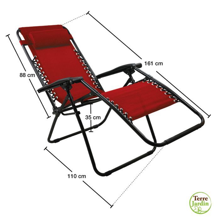 Sedia da giardino, lettino prendisole, pieghevole, reclinabile con braccioli e poggiatesta, 90 x 110 x 65,5 cm - Rosso - Textilene