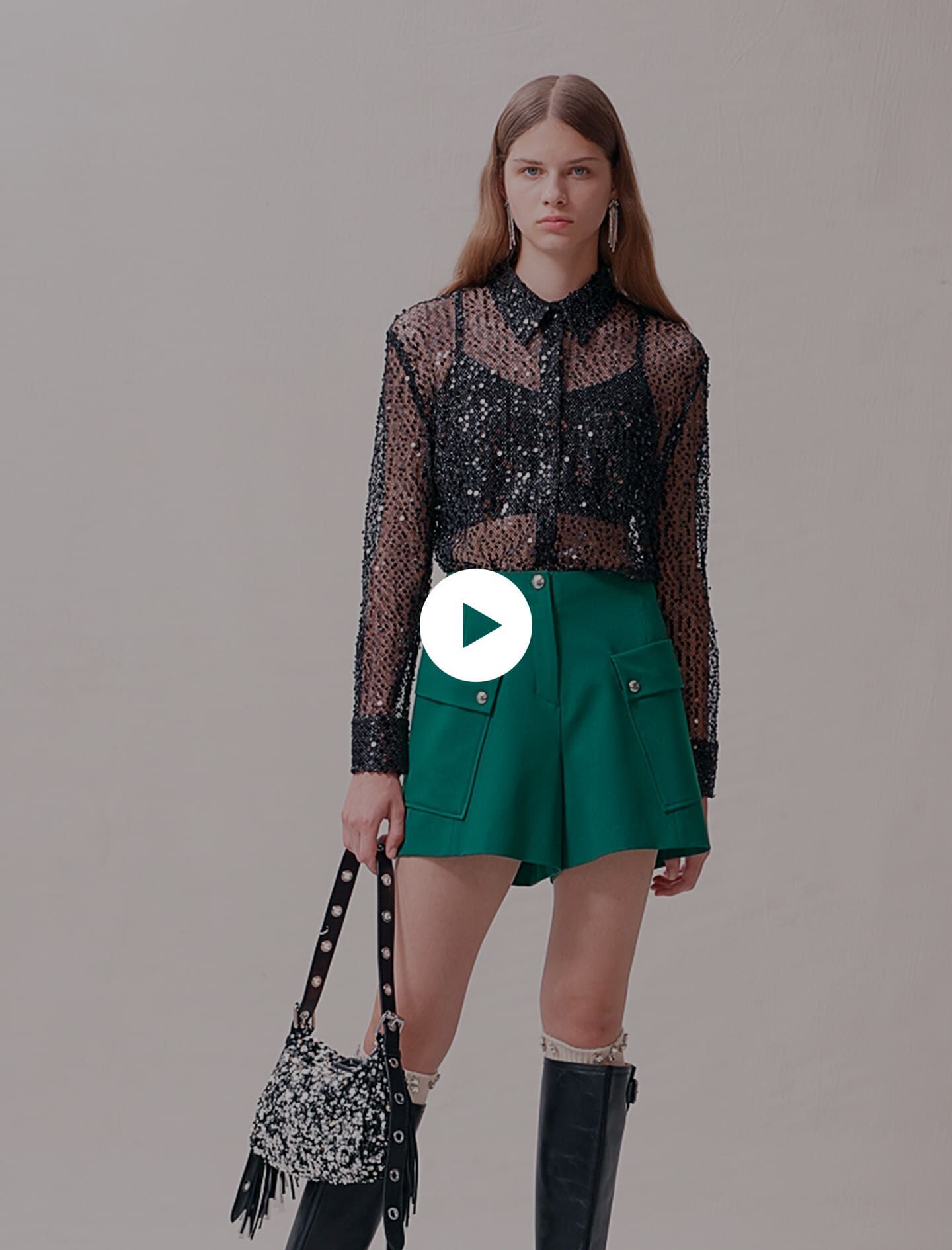 Top scurt cu paiete - Negru