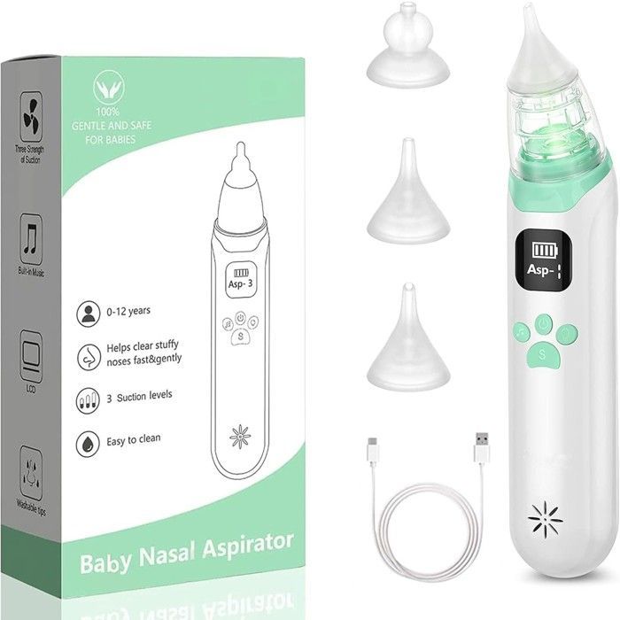 Aspiratore nasale per neonati - Aspiratore nasale elettrico per neonati - 3 punte in silicone e 3 impostazioni di aspirazione - Aspiratore antireflusso - Per neonati