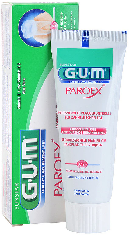 Pasta de dentes GUM Paroex: protege as gengivas contra doenças periodontais.