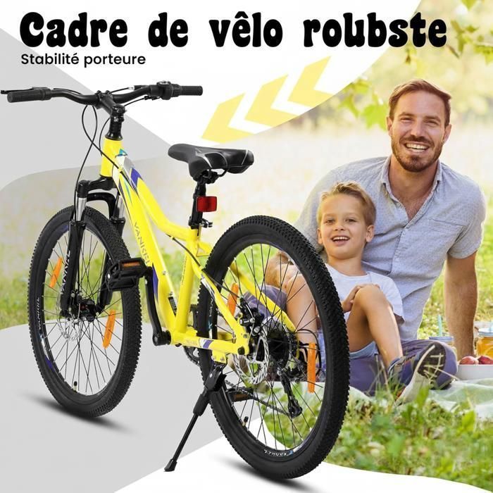 Premium 24-inch bicycle, 6-speed derailleur, unisex mountain bike, brakes and disc brakes, aluminum frame