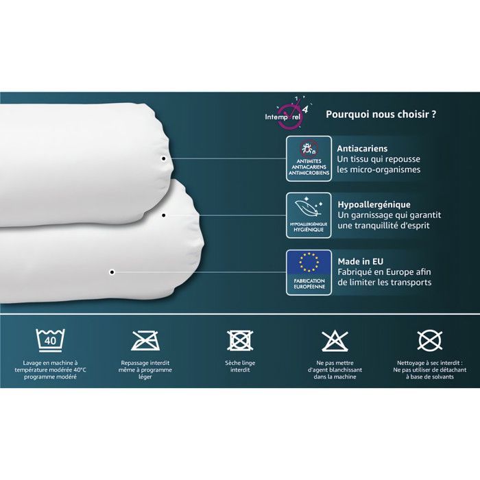 Almofada cilíndrica Comfort antiácaro, 160 cm de largura, da Intemporel