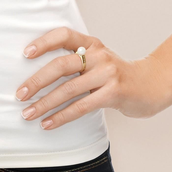 Bague - PERLINEA - Perle de Culture d'Eau Douce 8-9 mm - Or Jaune - Diamant - Femme