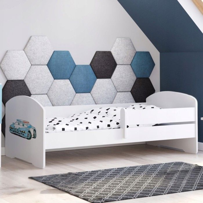 Cama infantil blanca LUK - 160x80 cm con diseño de coche de policía