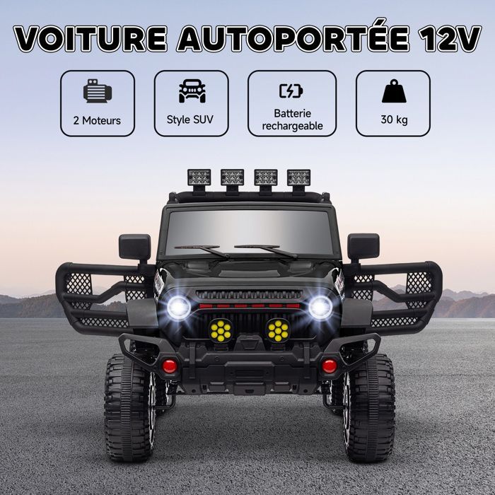 Buggy électrique enfant - AIYAPLAY - télécommande 2.4Ghz - 2 moteurs 12 V - 3 vitesses - PP et métal - 100x63x65cm - noir