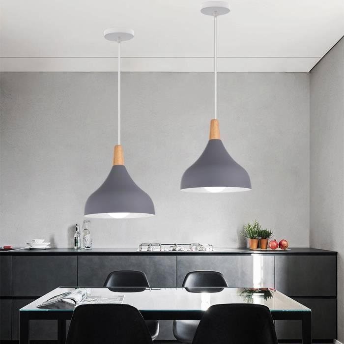 UNI Lustre Suspension Contemporain E27 Luminaire Corde Ajustable 20x20cm Gris