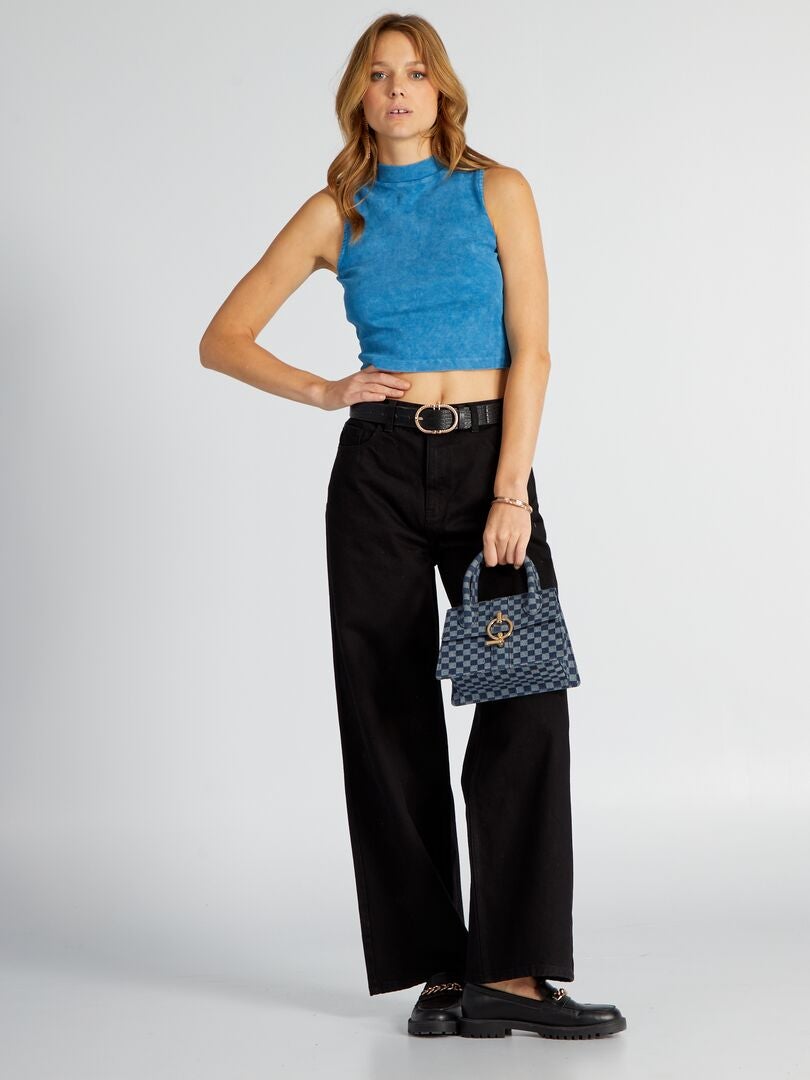 Geribbelde crop top - blauw