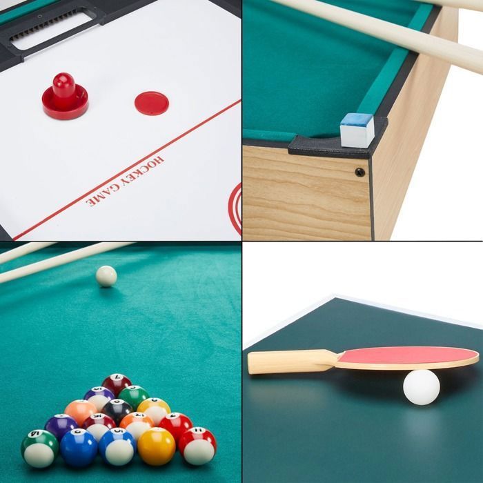 Tavolo da gioco pieghevole multi-gioco 4 in 1 KANGUI per ragazzi: calcio balilla, biliardo, ping pong, hockey.