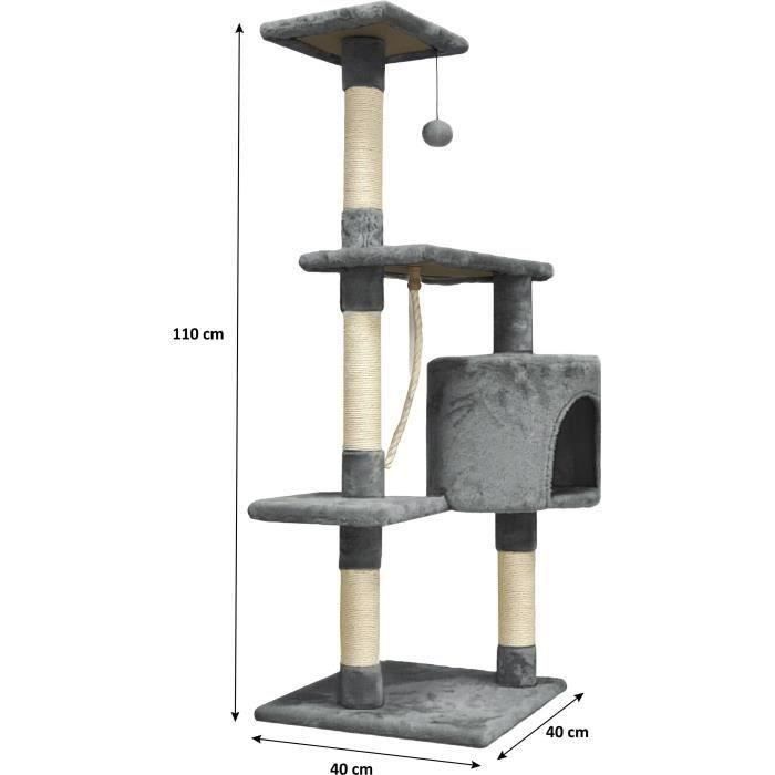 PALOMA Donkergrijze Krabpaal 40 x 40 x 114 cm - 3 platforms, 1 touw, 1 schuilplaats, krabpalen