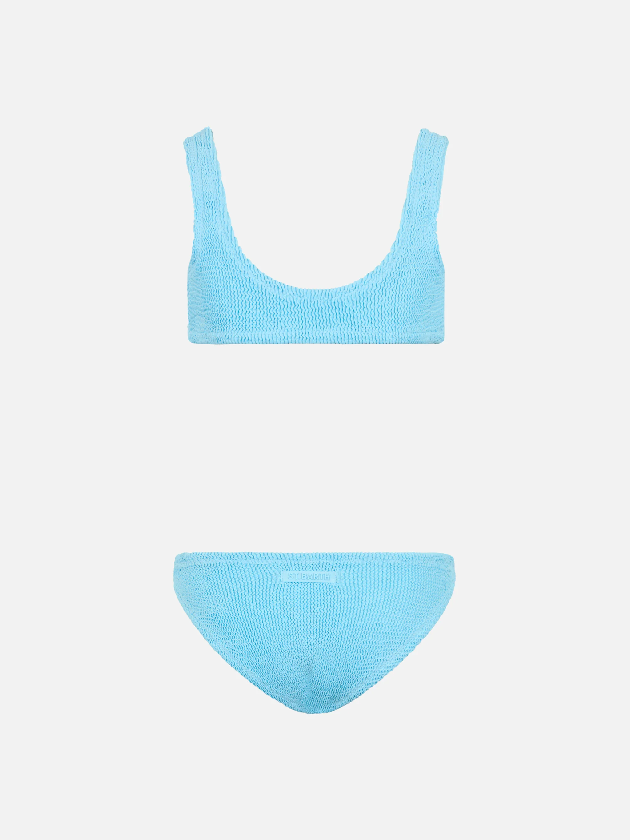 Baker Bralette Bikini | Girl Classic Light Blue Crinkle Swimwear | Medium Coverage | Saint Barth