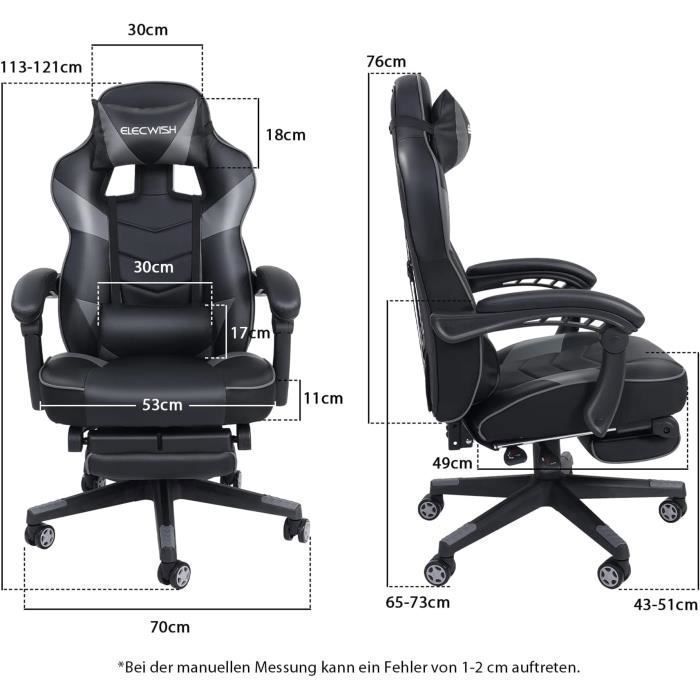 Sedia da gaming, sedia da ufficio ergonomica con schienale alto, poggiapiedi, poggiatesta, supporto lombare e funzione massaggio - Grigio
