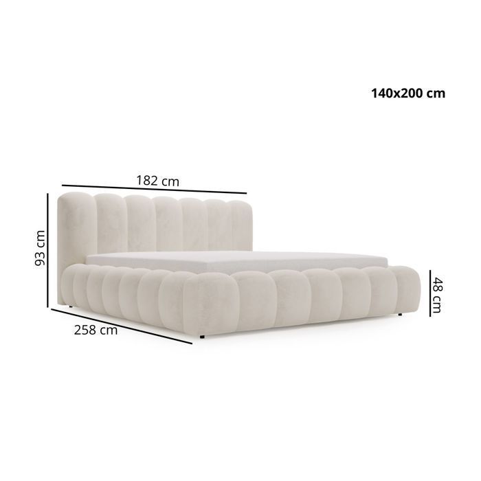 Bed frame - Velvet fabric - Slatted base - Beige bed - Averia 140x200