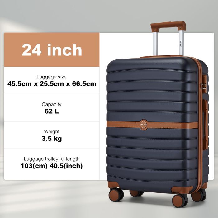 Maleta Kono mediana rígida de 66,5 x 45,5 x 25,5 cm, fabricada en ABS+PC, con 4 ruedas y candado.