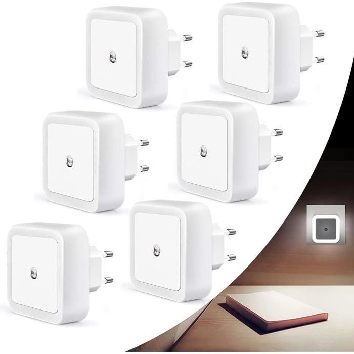 Luz nocturna LED automática para niños, juego de 6 - Luz nocturna enchufable - Blanca - Infantil