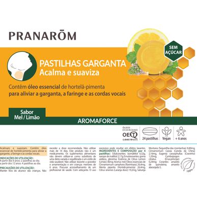 Pranarôm pastilky na krk Aromaforce pastilky, které zklidňují a uklidňují Med a citron 24 pastilek 24 pastilek