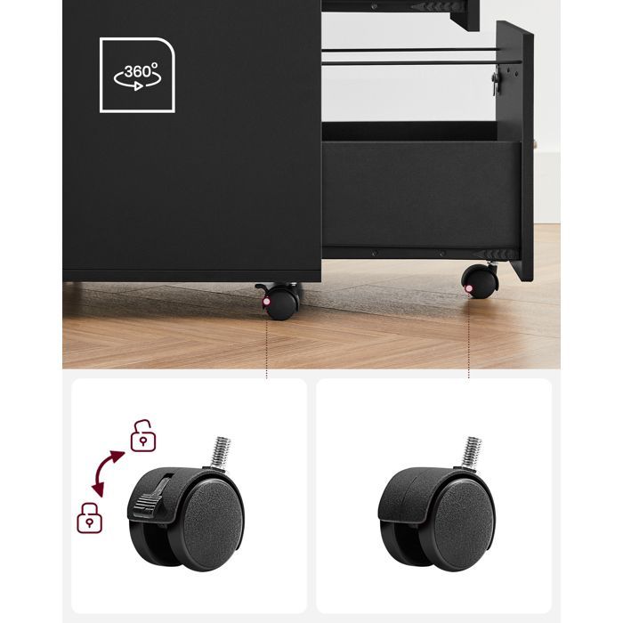 Caisson de Bureau VASAGLE - Rangement pour Dossiers Suspendus - Noir LCD22BV1