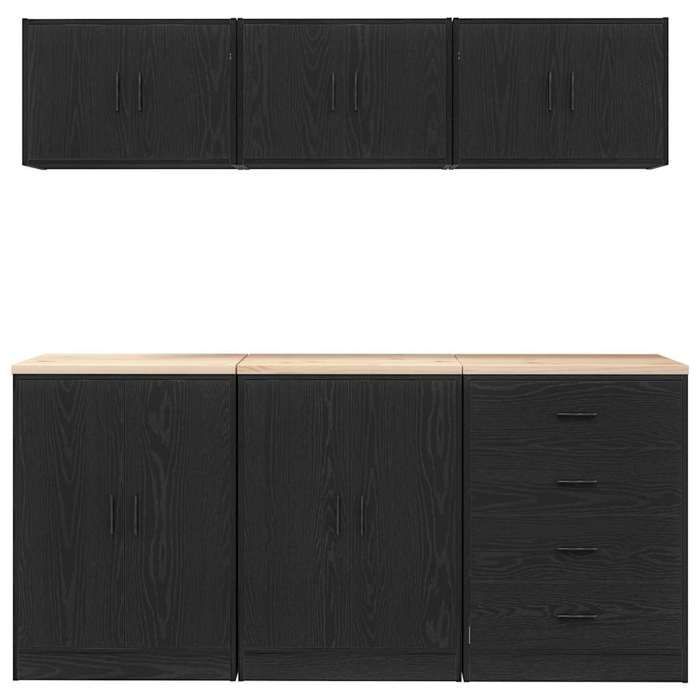 vidaXL 6-delige zwarte garagekastenset van bewerkt hout, opbergkast voor de garage, opbergkast, werkbank 3328342
