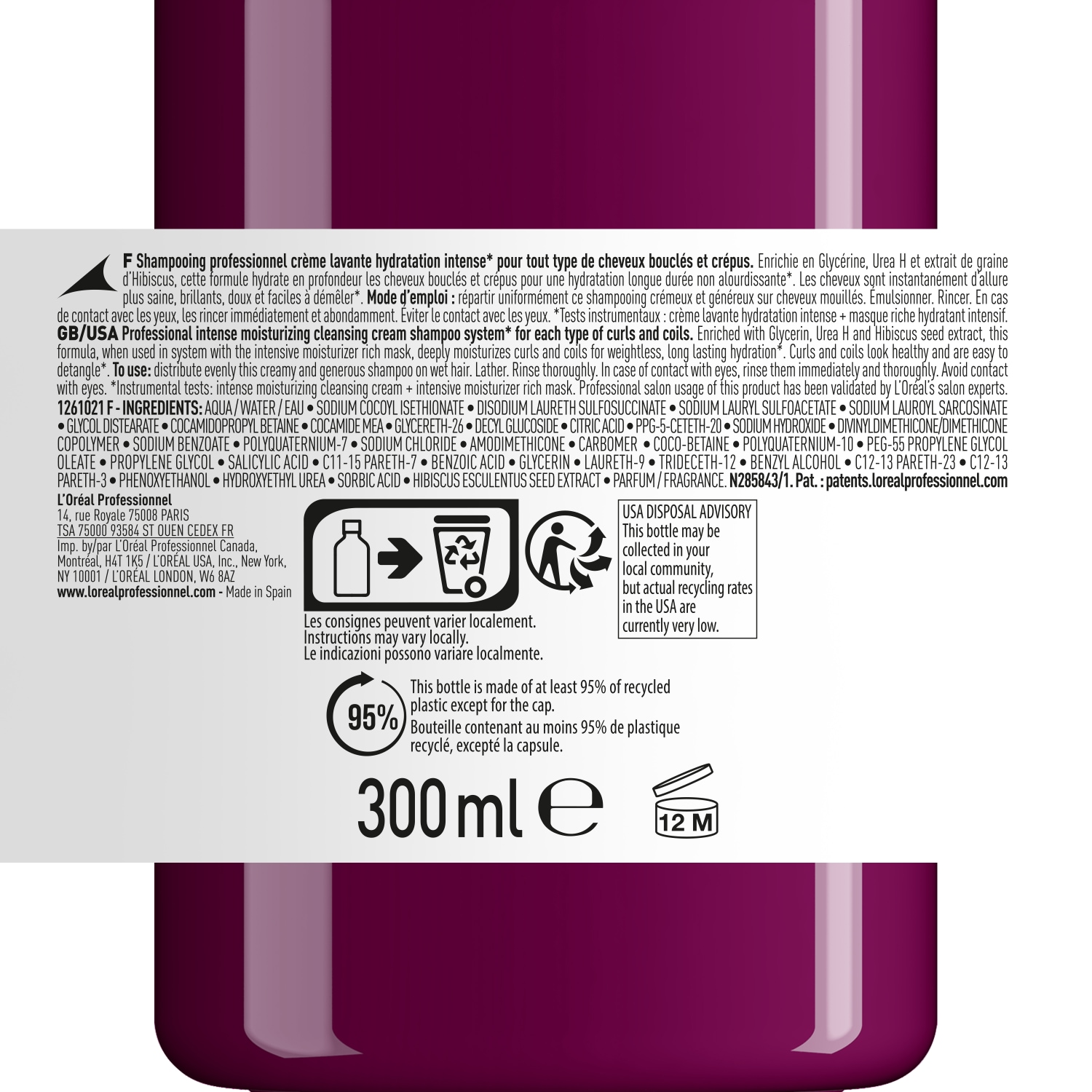 Shampoing L'Oréal Professionnel Curl Expression Crème Nettoyante Hydratante Intensive - 300 ml