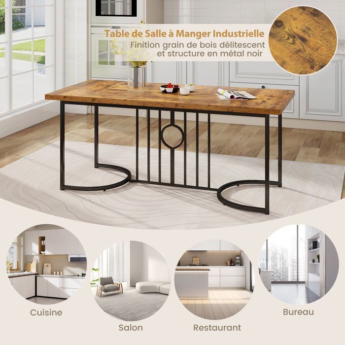 COSTWAY Large 180cm Wooden Dining Table for 6-8 People, Rectangular Industrial Style, 135kg Capacity for Kitchen