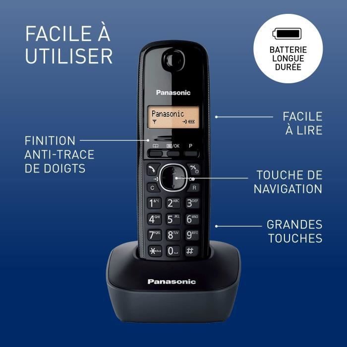 Teléfono inalámbrico Panasonic KX-TG1611FRH – DECT con contestador automático y pantalla LCD