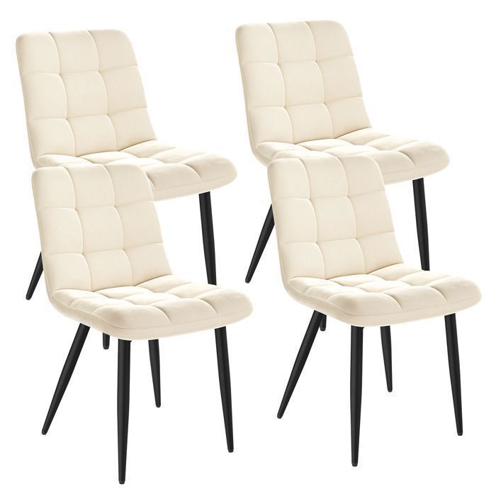 Set di 4 sedie da pranzo HavenlyHome, seduta imbottita in velluto beige, design ergonomico, gambe in metallo.