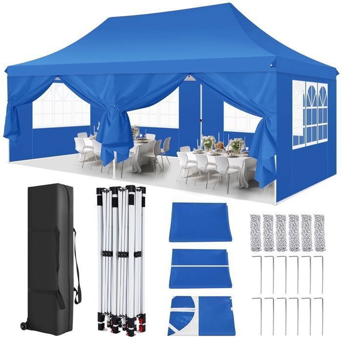 Gazebo pieghevole 3x6, gazebo da giardino impermeabile per esterni, tenda per ricevimenti con 6 pannelli laterali, tenda con protezione UV 50+, azzurro.