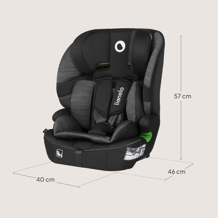 Silla de coche convertible LIONELO Levi Fix i-Size - ISOFIX - 76-150 cm - Asiento ancho - Grupo 1/2/3 - Gris
