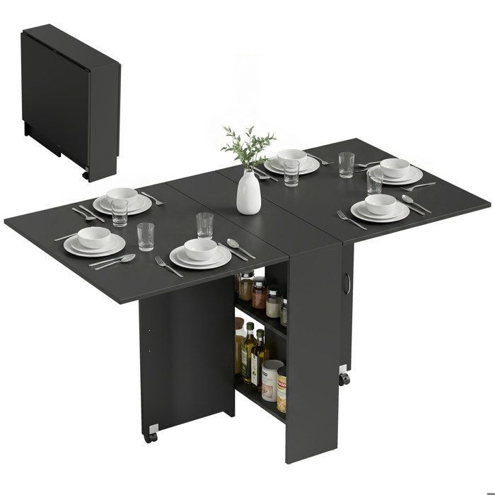 HOMCOM - Mesa de cocina plegable - Tablero de partículas - 75x140x74cm - Negra