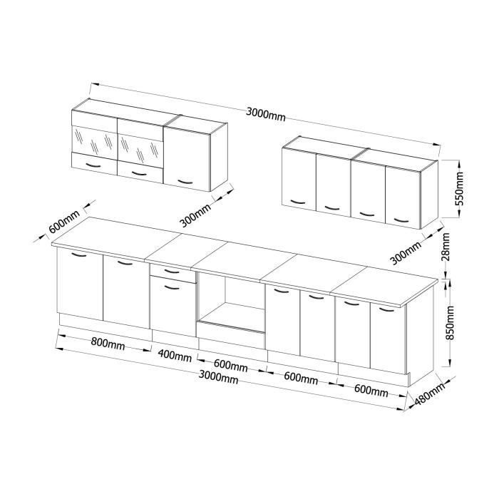 ULTRA Complete kitchen with oven unit and worktop included, 300 cm wide - Matte red