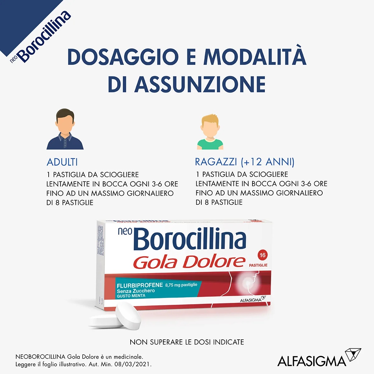 Neo Borocillina Halsschmerzen 8,75 mg zuckerfreie Minz-Lutschtablette 16 Lutschtabletten Halsschmerzen und Entzündungen