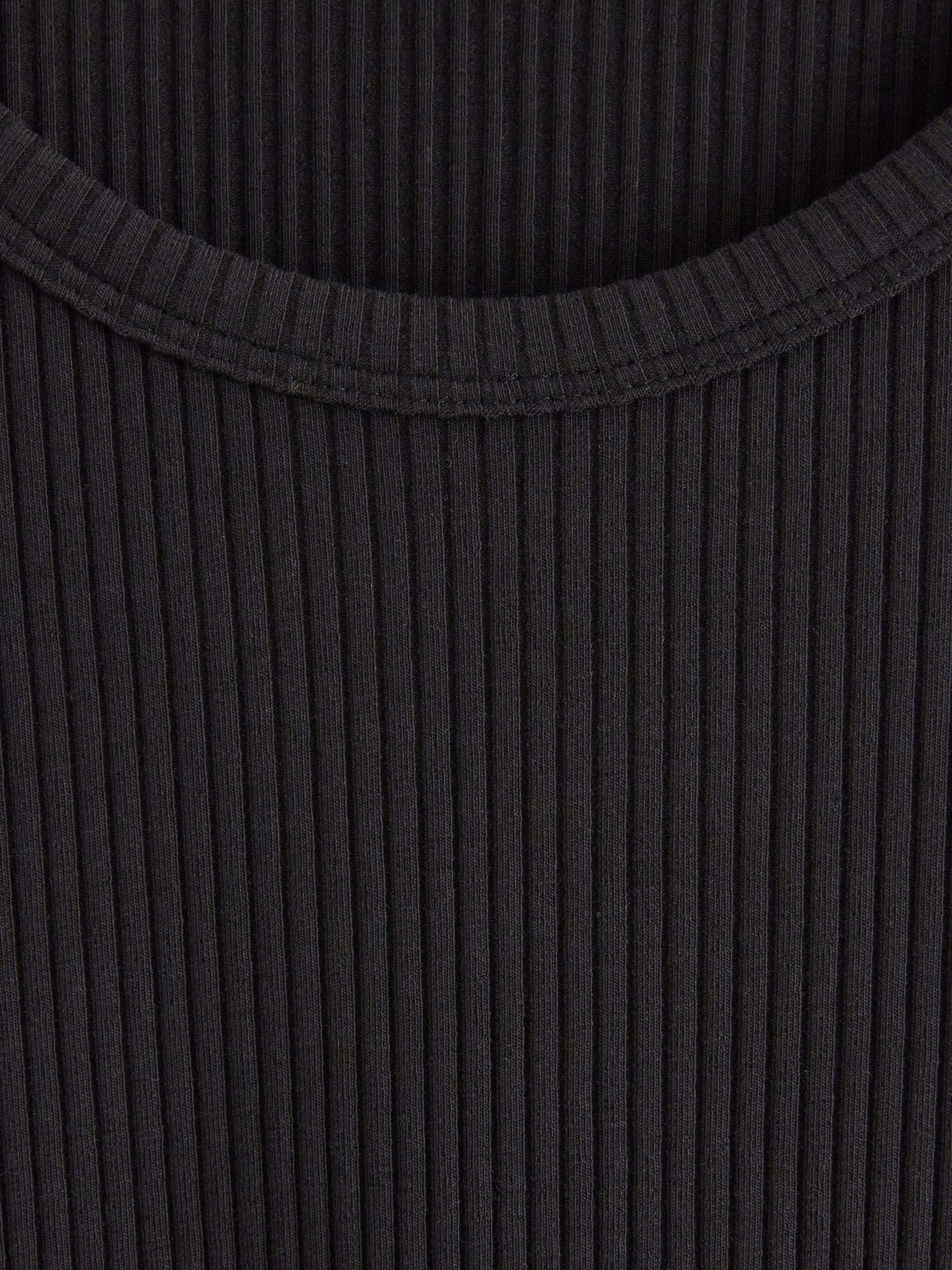 Ribbad långärmad topp Black