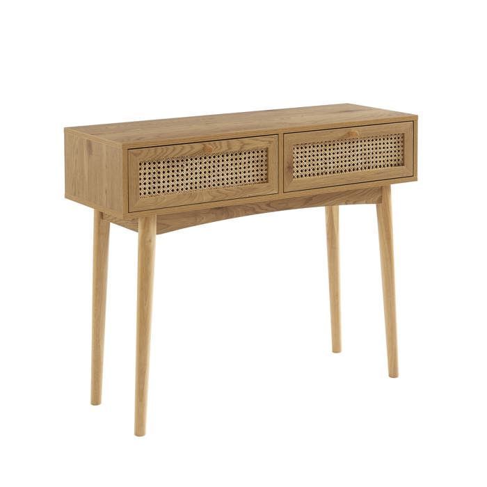 Console INES effet chêne et cannage rotin 2 tiroirs - Bois
