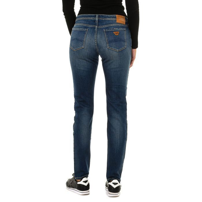 Pantaloni in denim effetto consumato da donna 3Y5J28-5D1MZ - Blu