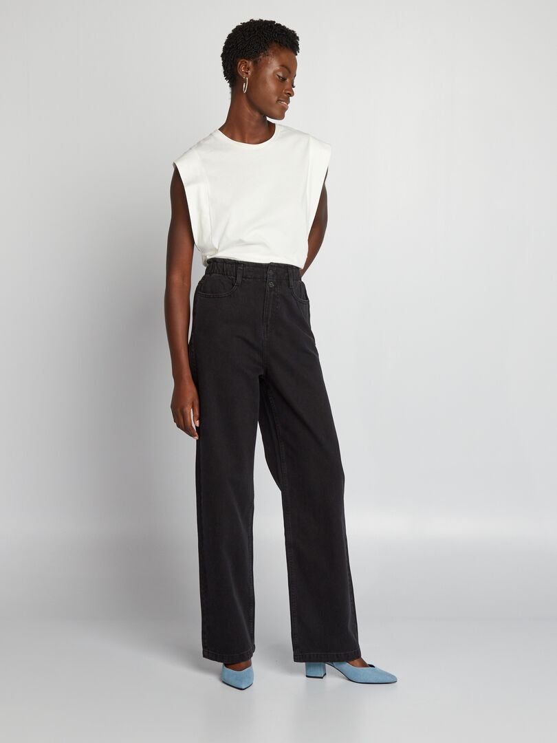 Calça jeans de cintura alta e pernas largas - CINZA