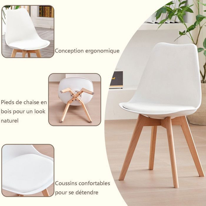 Set van 4 stoelen - DOWISDOLY - Scandinavische stoelen - Lederen zitkussen - B 49 x D 42 x H 83 cm (wit)