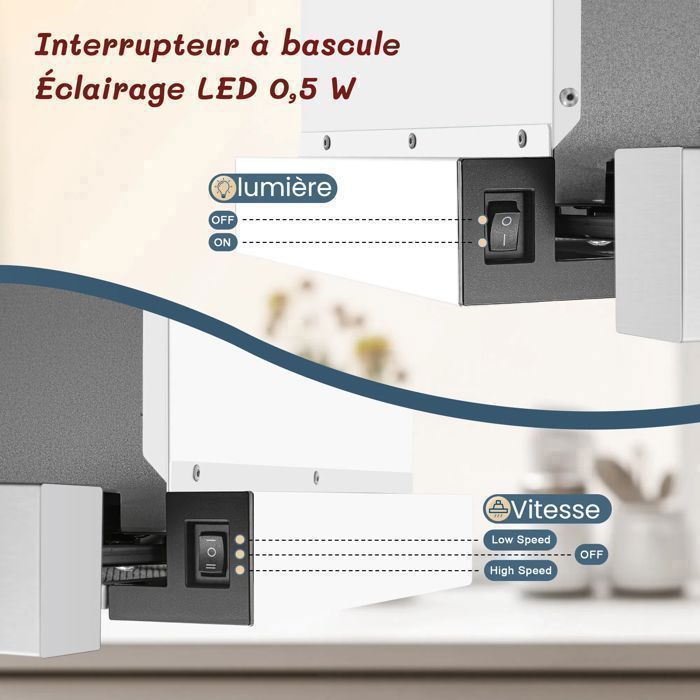 Hotte aspirante télescopique - Classe A+++ - 60 cm - 400 m³/h - 2 vitesses - Éclairage LED- avec Filtre charbon- hotte