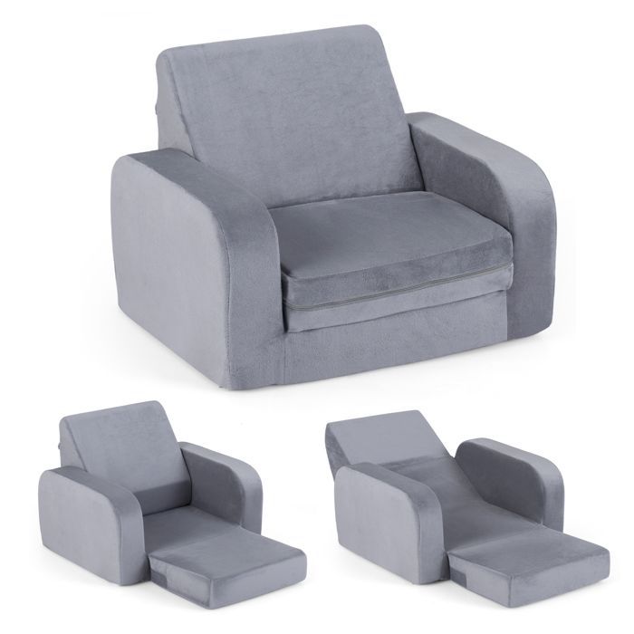 Sofá cama convertible 3 en 1 COSTWAY para niños - Terciopelo cristal ultrasuave y elástico, funda extraíble y lavable a máquina.