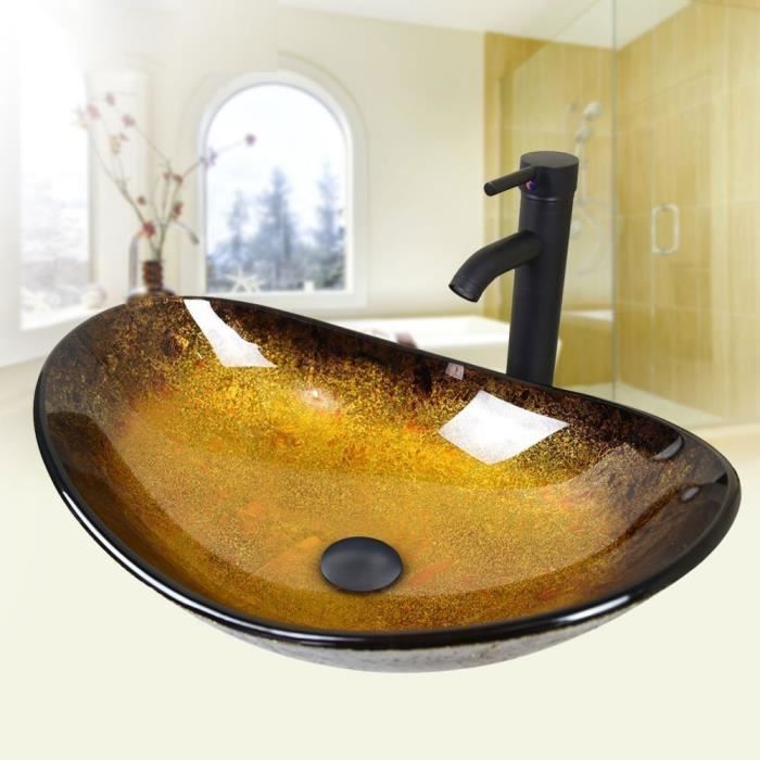 Lavabo da appoggio con rubinetto, lavabo per le mani, lavabo da bagno - Giallo