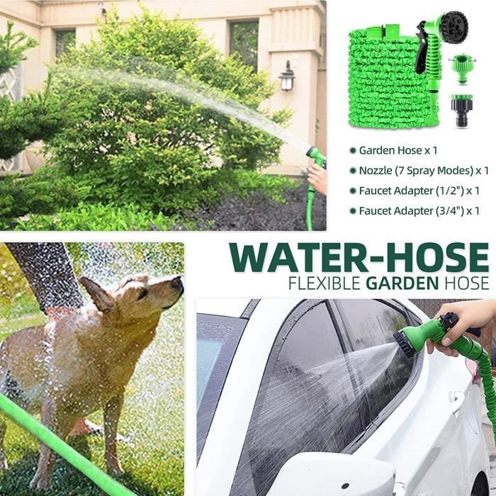 Tuyau Arrosage Extensible - 30M/100FT - Buse 7 Modes - Adaptable 1/2’’ et 3/4’’