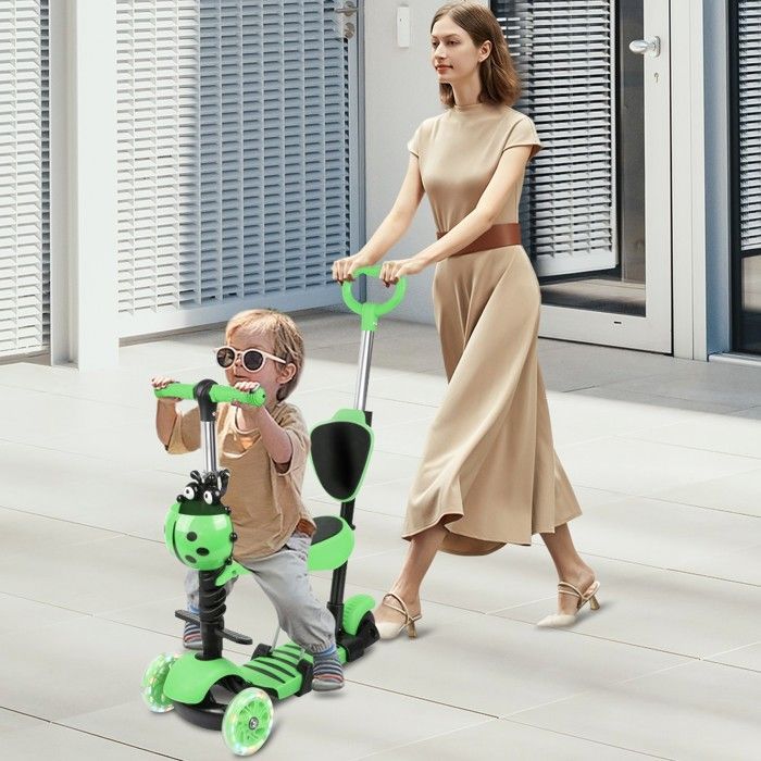 Trottinette pour Enfants 5 en 1 - MIPAN - Réglable - Avce 3 Roues LED élégantes - Trottinette Pliante - Max:50 kg -Vert