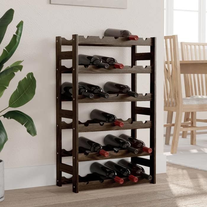 vidaXL Bottle Rack for 30 Bottles, Black, Solid Pine Wood, 373402