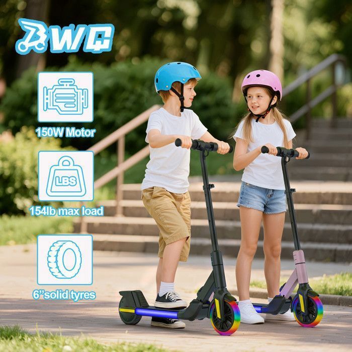Q1 Electric Scooter for Children - 150W - 10 km/h - 9 km Range - Colorful Neon Lights - Black