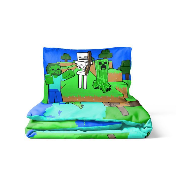 Juego de ropa de cama infantil Minecraft Creative Mode, 140x200 cm, 100% algodón, cama individual