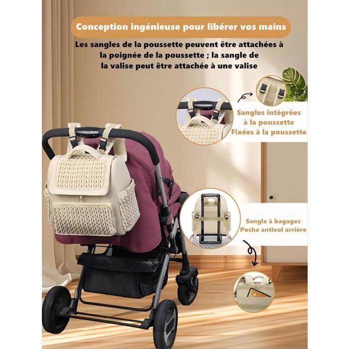 KENLUMO Baby Diaper Bag with Changing Mat, Large Capacity Maternity Bag for Girls and Boys, Beige