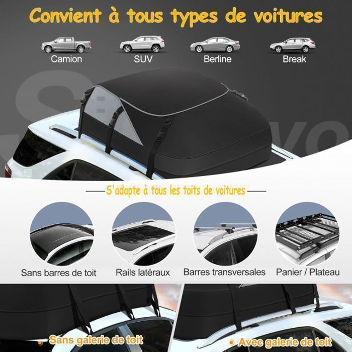 Sac de Toit Voiture - 700L/25 Pieds Cubes - Coffre de Toit Souple Imperméable pour Tous Véhicules avec/sans Barres de Toit -Cadenas