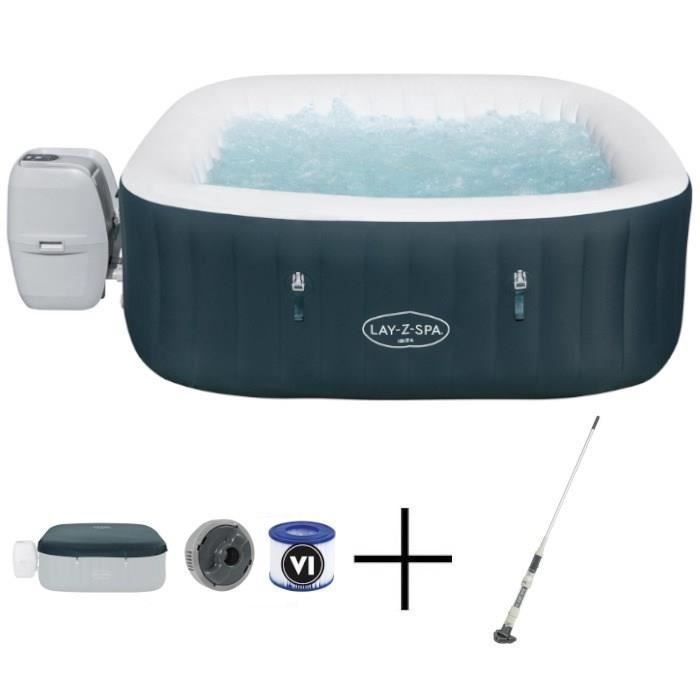 Spa gonflable BESTWAY - Lay-Z-Spa Ibiza - 140 airjets - 180 x 180 x 66 cm - 4 à 6 places - Carré + Aspirateur Aquascan