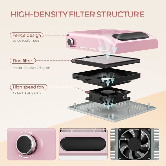 Aspirateur Ongles Professionnelle 80W, Aspirateur Manucure Avec 2 Filtres Et Brosses Remplaçables Vitesse Réglable Pour Nail
