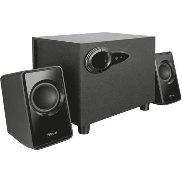 Trust Avora Enceinte PC 2.1, Caisson de Basses en Bois, 18W (9W RMS), USB, Jack 3,5 mm, Système d'enceintes Compactes,