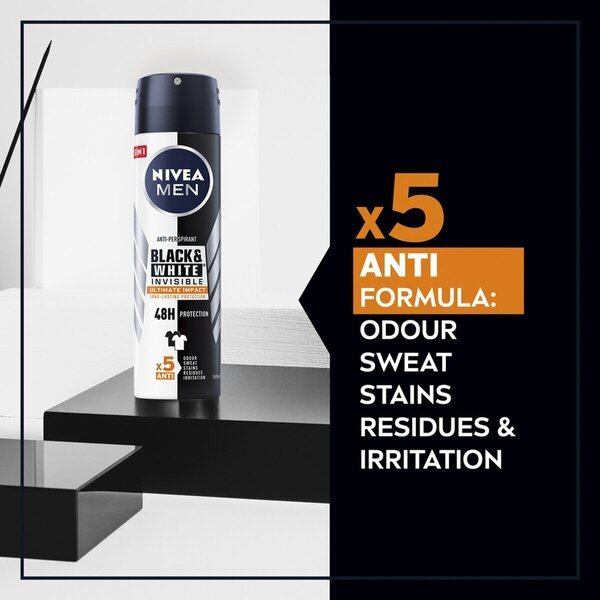 NIVEA Men Black & White Invisible Ultimate Impact antiperspirants aerosols vīriešiem, 150 ml